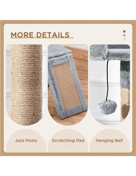 PawHut Cat Tree Tower for Indoor Cats 142cm Climbing Kitten Activity Center with Jute Scratching Post  Board Perch Roomy Condo R