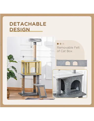 PawHut Cat Tree Tower for Indoor Cats 142cm Climbing Kitten Activity Center with Jute Scratching Post  Board Perch Roomy Condo R