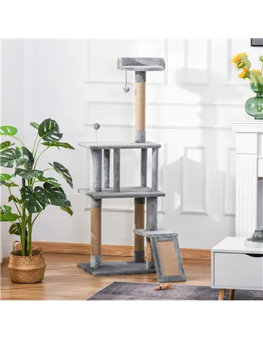 PawHut Cat Tree Tower for Indoor Cats 142cm Climbing Kitten Activity Center with Jute Scratching Post  Board Perch Roomy Condo R