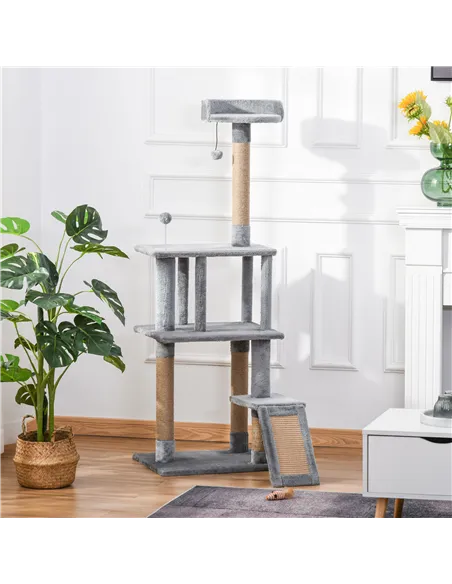 PawHut Cat Tree Tower for Indoor Cats 142cm Climbing Kitten Activity Center with Jute Scratching Post  Board Perch Roomy Condo R