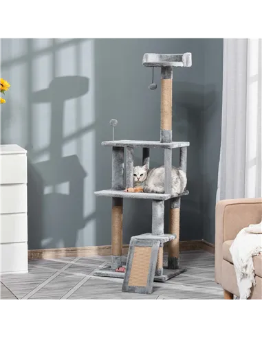 PawHut Cat Tree Tower for Indoor Cats 142cm Climbing Kitten Activity Center with Jute Scratching Post  Board Perch Roomy Condo R