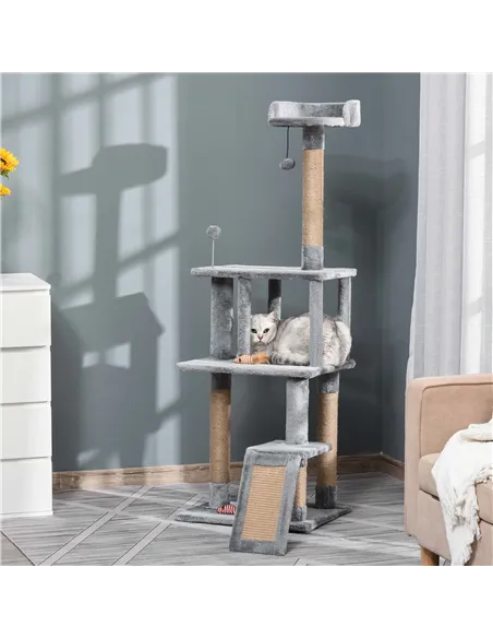 PawHut Cat Tree Tower for Indoor Cats 142cm Climbing Kitten Activity Center with Jute Scratching Post  Board Perch Roomy Condo R