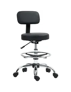 HOMCOM Drafting Chair, Office Chair with Backrest and Adjustable Footrest, Height Adjustable Stool, Leather Padded Rolling Task 
