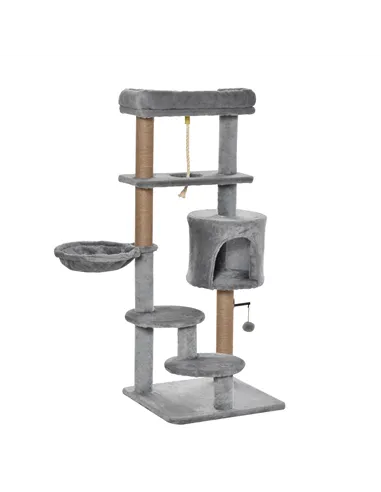 PawHut Cat Tree Tower for Indoor Cats 120cm Climbing Kitten Activity Center with Jute Scratching Post Perch Hanging Ball Hammock