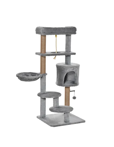 PawHut Cat Tree Tower for Indoor Cats 120cm Climbing Kitten Activity Center with Jute Scratching Post Perch Hanging Ball Hammock