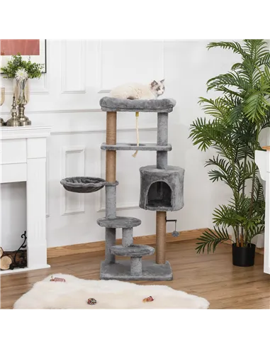 PawHut Cat Tree Tower for Indoor Cats 120cm Climbing Kitten Activity Center with Jute Scratching Post Perch Hanging Ball Hammock