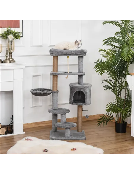 PawHut Cat Tree Tower for Indoor Cats 120cm Climbing Kitten Activity Center with Jute Scratching Post Perch Hanging Ball Hammock