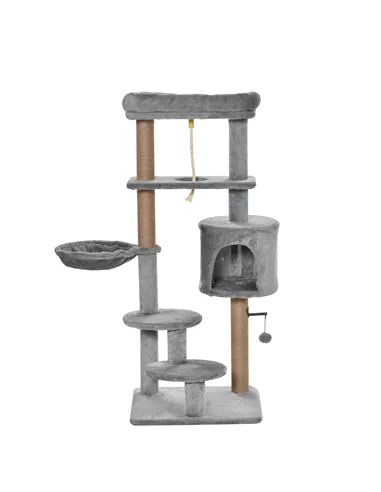 PawHut Cat Tree Tower for Indoor Cats 120cm Climbing Kitten Activity Center with Jute Scratching Post Perch Hanging Ball Hammock