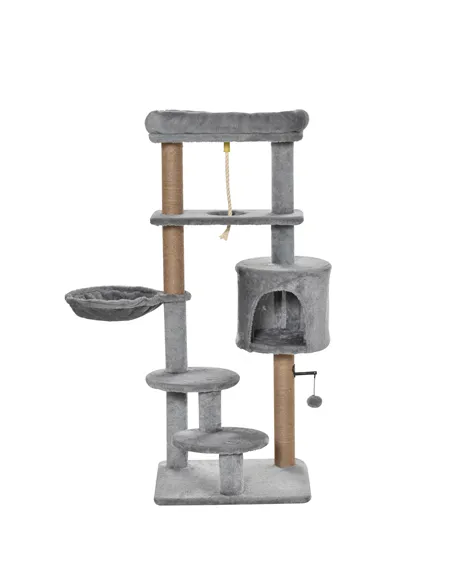 PawHut Cat Tree Tower for Indoor Cats 120cm Climbing Kitten Activity Center with Jute Scratching Post Perch Hanging Ball Hammock