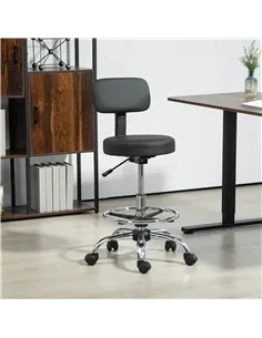 HOMCOM Drafting Chair, Office Chair with Backrest and Adjustable Footrest, Height Adjustable Stool, Leather Padded Rolling Task  2