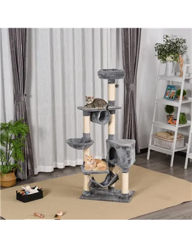 PawHut Cat Tree for Indoor Cats Condo Tower Multi-level Height 150CM  Kittens Activity Stand House with Toys & Various Scratchin