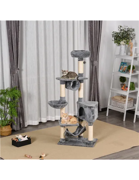 PawHut Cat Tree for Indoor Cats Condo Tower Multi-level Height 150CM  Kittens Activity Stand House with Toys & Various Scratchin