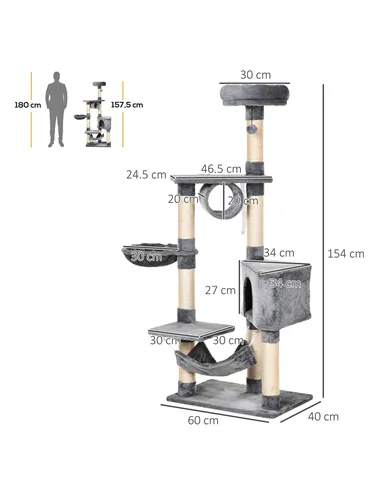 PawHut Cat Tree for Indoor Cats Condo Tower Multi-level Height 150CM  Kittens Activity Stand House with Toys & Various Scratchin
