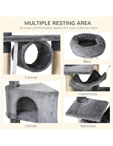 PawHut Cat Tree for Indoor Cats Condo Tower Multi-level Height 150CM  Kittens Activity Stand House with Toys & Various Scratchin