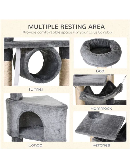 PawHut Cat Tree for Indoor Cats Condo Tower Multi-level Height 150CM  Kittens Activity Stand House with Toys & Various Scratchin