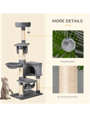 PawHut Cat Tree for Indoor Cats Condo Tower Multi-level Height 150CM  Kittens Activity Stand House with Toys & Various Scratchin