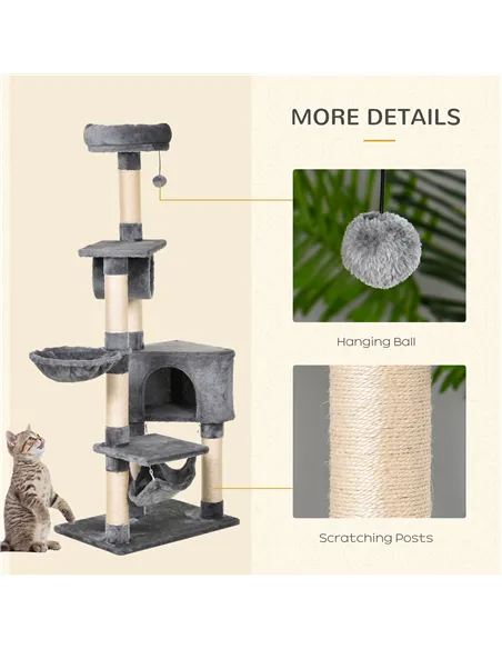 PawHut Cat Tree for Indoor Cats Condo Tower Multi-level Height 150CM  Kittens Activity Stand House with Toys & Various Scratchin