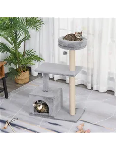 PawHut 96cm Cat Tree for Indoor Cats Condo Sisal Scratching Post Cat Tower Kitten Play House Dangling Ball Activity Center Furni 2