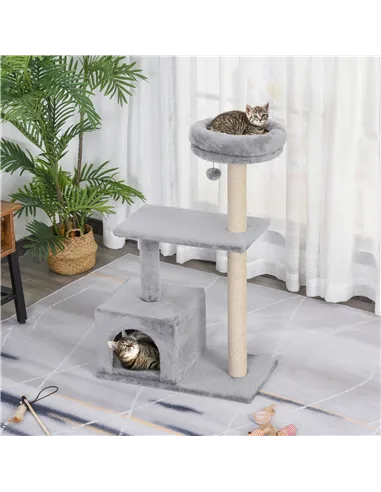 PawHut 96cm Cat Tree for Indoor Cats Condo Sisal Scratching Post Cat Tower Kitten Play House Dangling Ball Activity Center Furni