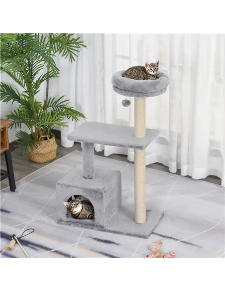 PawHut 96cm Cat Tree for Indoor Cats Condo Sisal Scratching Post Cat Tower Kitten Play House Dangling Ball Activity Center Furni