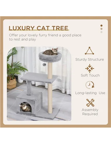 PawHut 96cm Cat Tree for Indoor Cats Condo Sisal Scratching Post Cat Tower Kitten Play House Dangling Ball Activity Center Furni