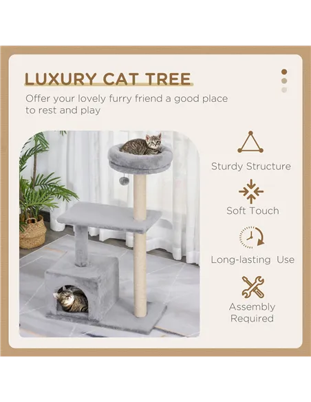 PawHut 96cm Cat Tree for Indoor Cats Condo Sisal Scratching Post Cat Tower Kitten Play House Dangling Ball Activity Center Furni