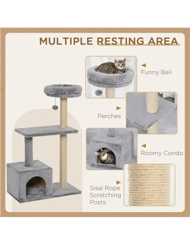 PawHut 96cm Cat Tree for Indoor Cats Condo Sisal Scratching Post Cat Tower Kitten Play House Dangling Ball Activity Center Furni