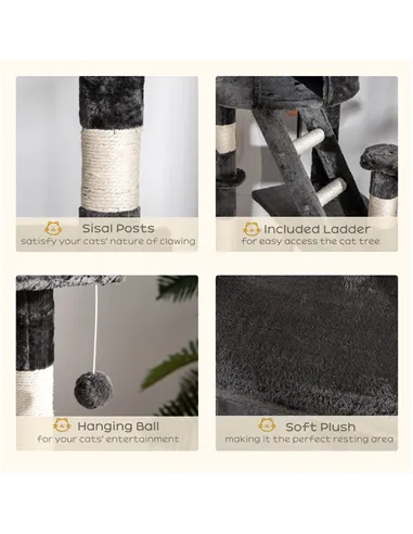 PawHut Floor-to-Ceiling Cat Tree for Indoor Cats, 240-260cm Adjustable Cat Tree - Dark Grey