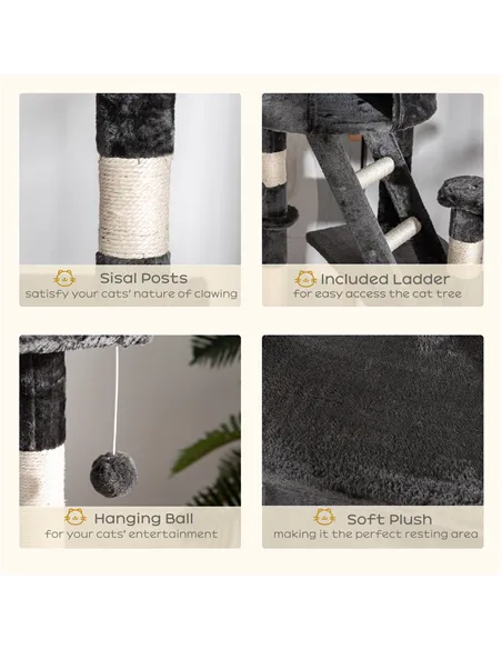 PawHut Floor-to-Ceiling Cat Tree for Indoor Cats, 240-260cm Adjustable Cat Tree - Dark Grey