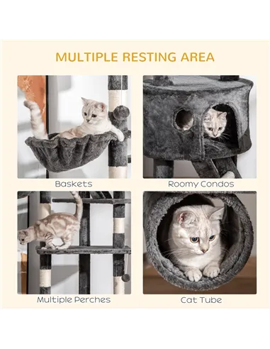 PawHut Floor-to-Ceiling Cat Tree for Indoor Cats, 240-260cm Adjustable Cat Tree - Dark Grey