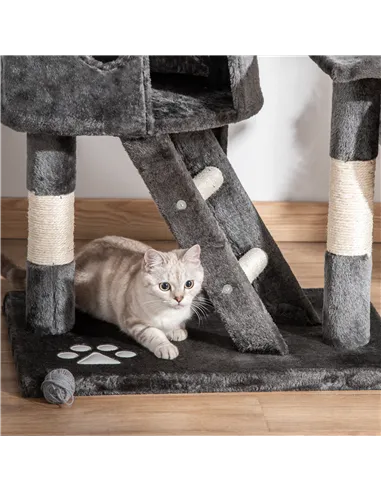 PawHut Floor-to-Ceiling Cat Tree for Indoor Cats, 240-260cm Adjustable Cat Tree - Dark Grey