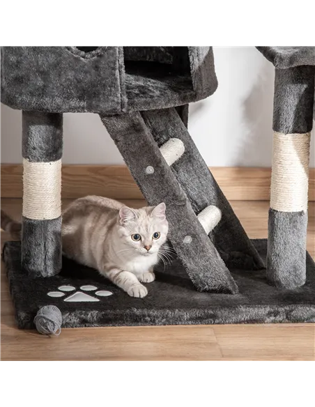PawHut Floor-to-Ceiling Cat Tree for Indoor Cats, 240-260cm Adjustable Cat Tree - Dark Grey