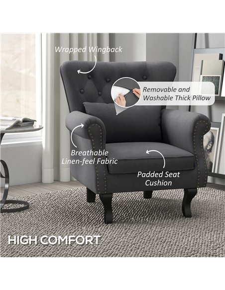 HOMCOM Chesterfield-Style Accent Chair - Grey