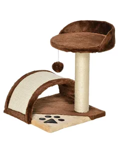 PawHut Cat Tree Scratching Scratcher Post Kitten Activity Centre Climber Hanging Ball Brown