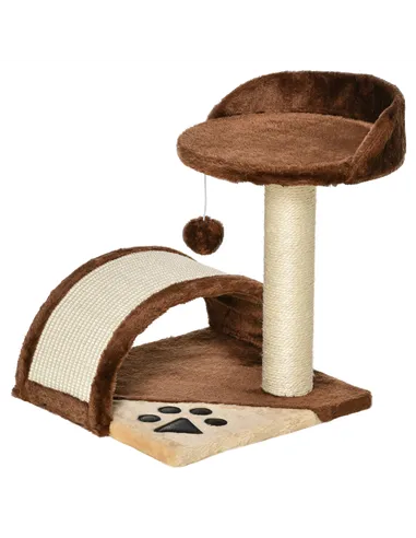 PawHut Cat Tree Scratching Scratcher Post Kitten Activity Centre Climber Hanging Ball Brown