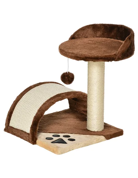 PawHut Cat Tree Scratching Scratcher Post Kitten Activity Centre Climber Hanging Ball Brown