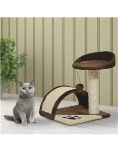 PawHut Cat Tree Scratching Scratcher Post Kitten Activity Centre Climber Hanging Ball Brown 2