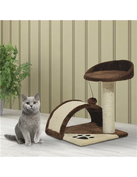 PawHut Cat Tree Scratching Scratcher Post Kitten Activity Centre Climber Hanging Ball Brown