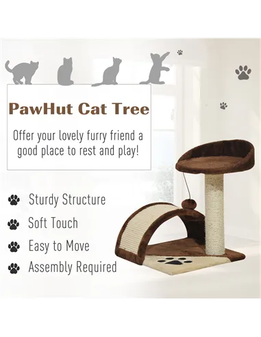 PawHut Cat Tree Scratching Scratcher Post Kitten Activity Centre Climber Hanging Ball Brown