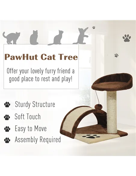 PawHut Cat Tree Scratching Scratcher Post Kitten Activity Centre Climber Hanging Ball Brown