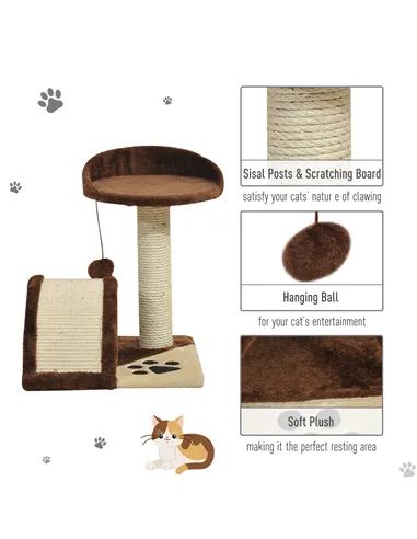 PawHut Cat Tree Scratching Scratcher Post Kitten Activity Centre Climber Hanging Ball Brown