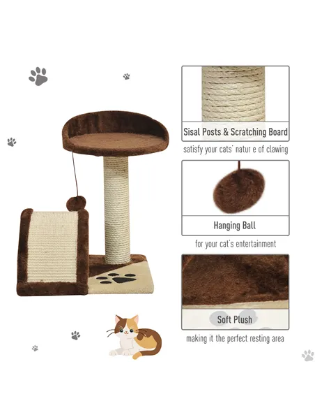 PawHut Cat Tree Scratching Scratcher Post Kitten Activity Centre Climber Hanging Ball Brown