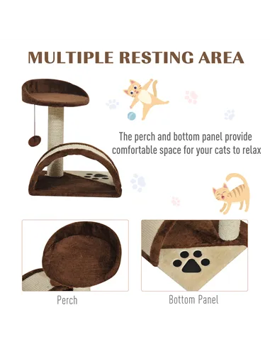 PawHut Cat Tree Scratching Scratcher Post Kitten Activity Centre Climber Hanging Ball Brown