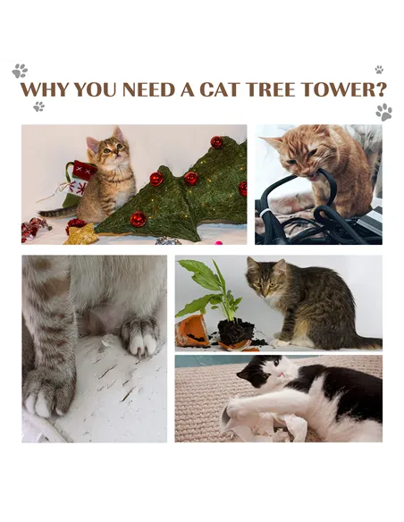 PawHut Cat Tree Scratching Scratcher Post Kitten Activity Centre Climber Hanging Ball Brown