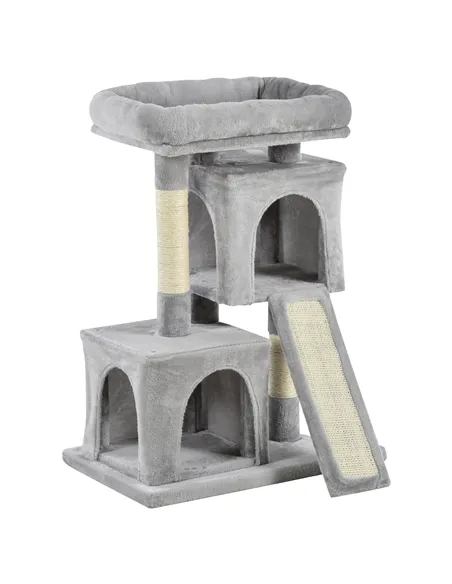 PawHut Cat Tree for Indoor Cats 83cm Cat Scratching Post Scratch Board Kitten Tower Climbing Frame Grey