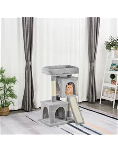PawHut Cat Tree for Indoor Cats 83cm Cat Scratching Post Scratch Board Kitten Tower Climbing Frame Grey 2