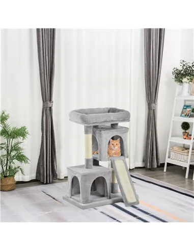 PawHut Cat Tree for Indoor Cats 83cm Cat Scratching Post Scratch Board Kitten Tower Climbing Frame Grey