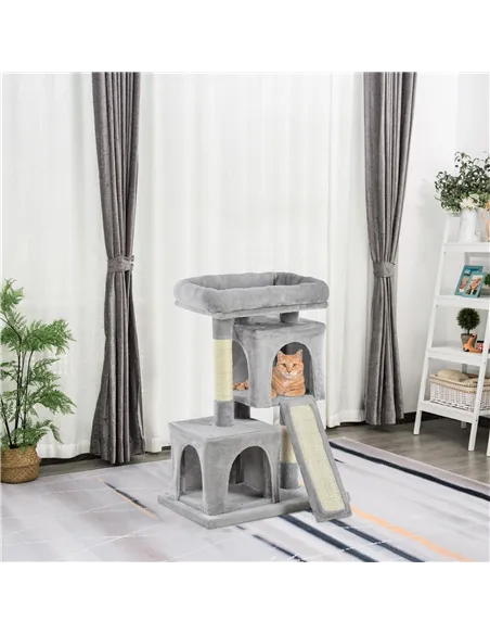 PawHut Cat Tree for Indoor Cats 83cm Cat Scratching Post Scratch Board Kitten Tower Climbing Frame Grey
