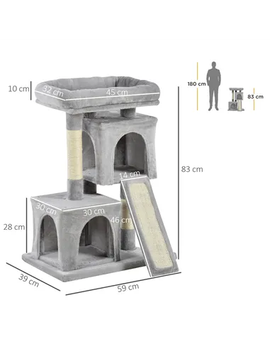 PawHut Cat Tree for Indoor Cats 83cm Cat Scratching Post Scratch Board Kitten Tower Climbing Frame Grey