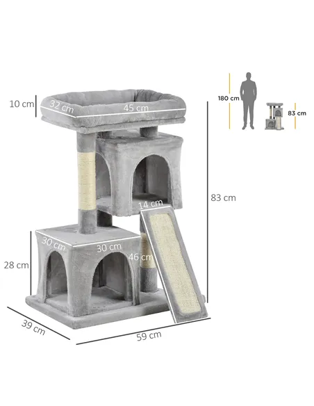 PawHut Cat Tree for Indoor Cats 83cm Cat Scratching Post Scratch Board Kitten Tower Climbing Frame Grey